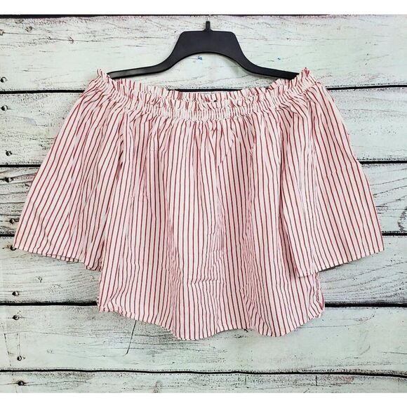 Forever 21 Medium White/Red Strip Off Shoulder Top - Picture 1 of 7